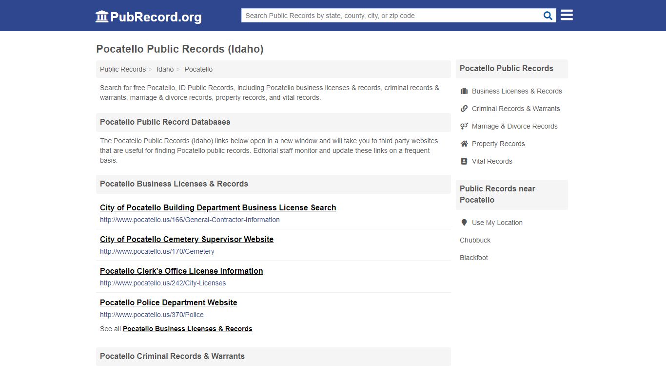 Free Pocatello Public Records (Idaho Public Records) - PubRecord.org